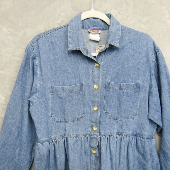 Vintage Fads Dress Womens M Blue Chambray Country Cottage Prairie Modest Y2K New - Picture 5 of 13
